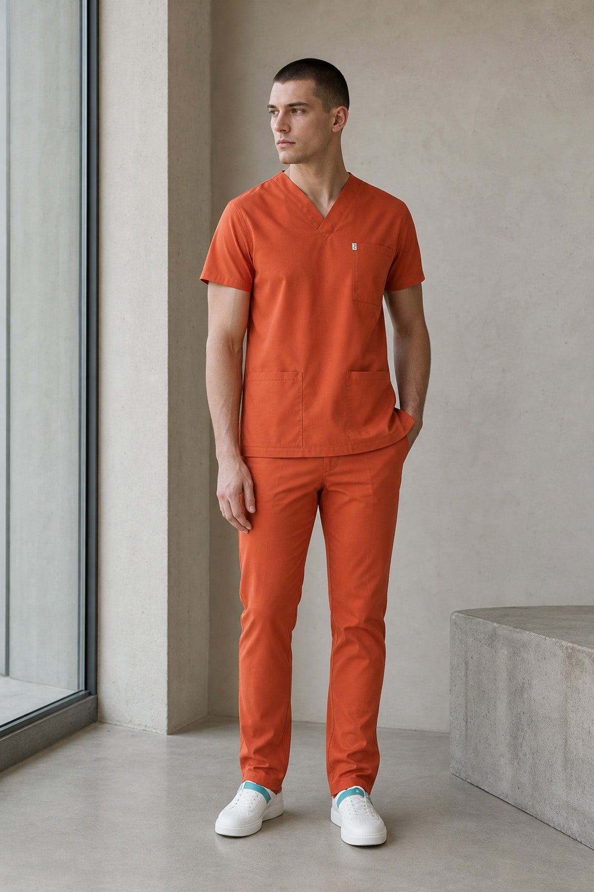 Costum Medical Elastan Caramiziu, Pentru Barbati - Model Classic Flex