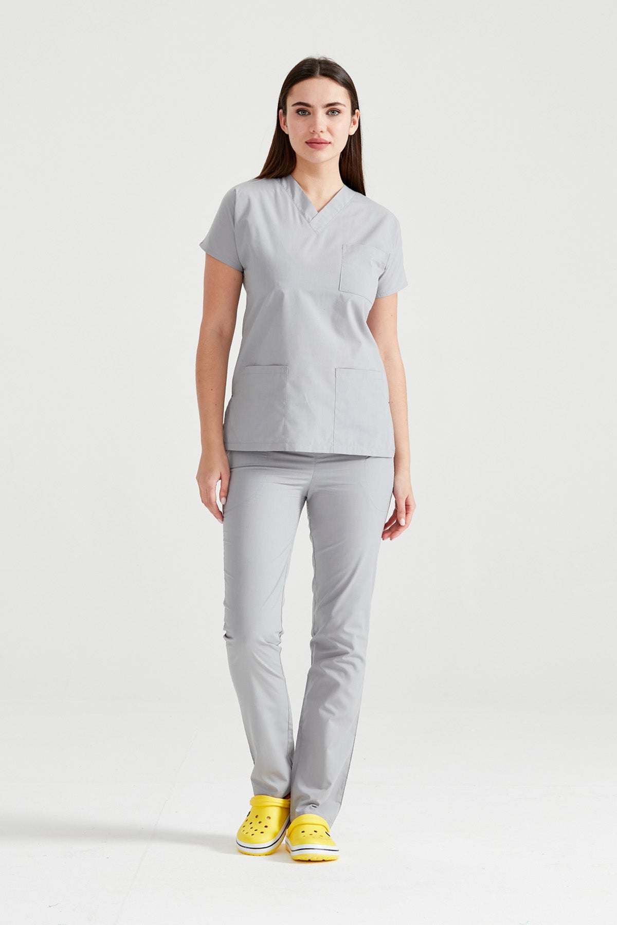 Costum Medical Elastan Gri Deschis, Pentru Femei - Light Grey - Model Classic Flex
