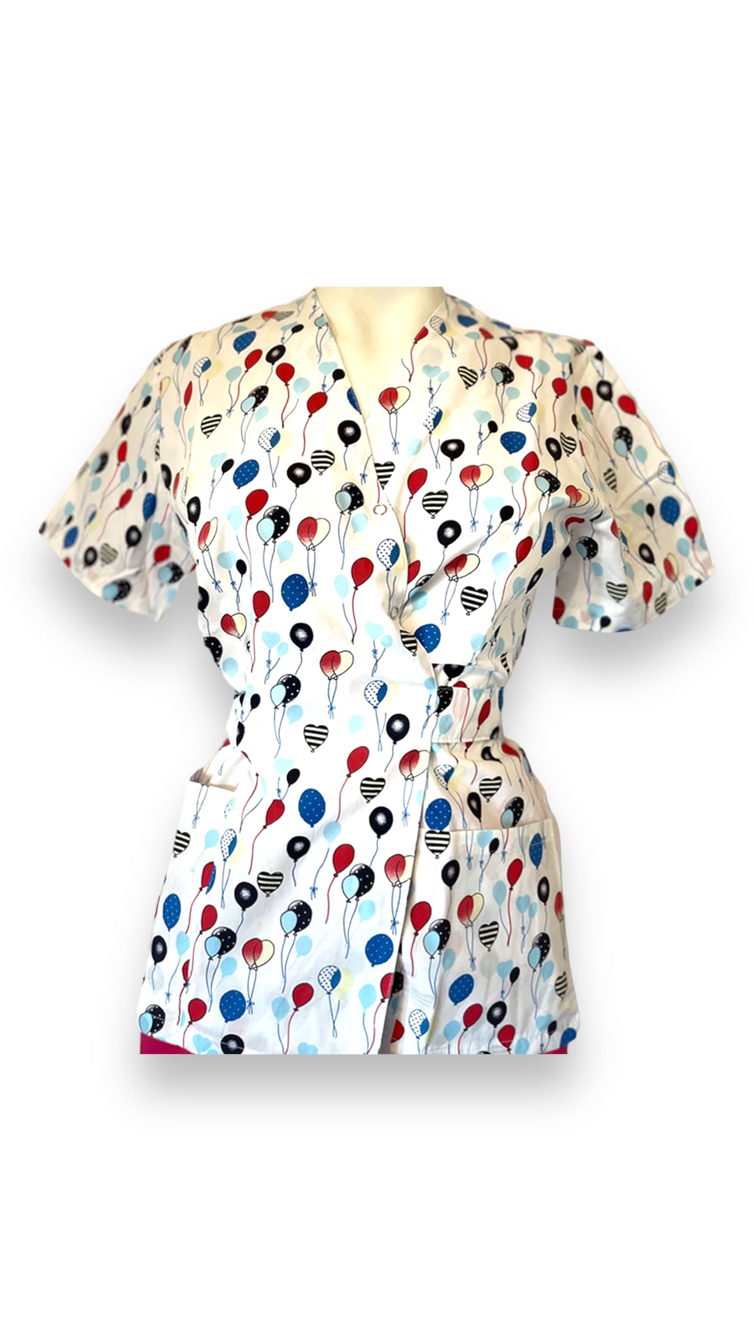 bluza medicala kimono alba cu imprimeu balloons