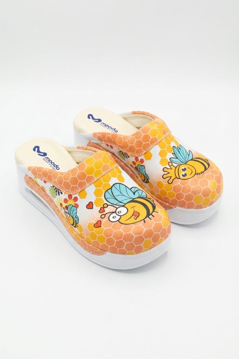 Saboti medicali ortopedici, portocalii cu imprimeu, femei - Model airmax Bee