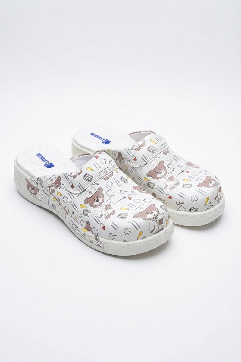 Saboti medicali, culoare gri, cu imprimeu, femei - Model confort Teddy Grey