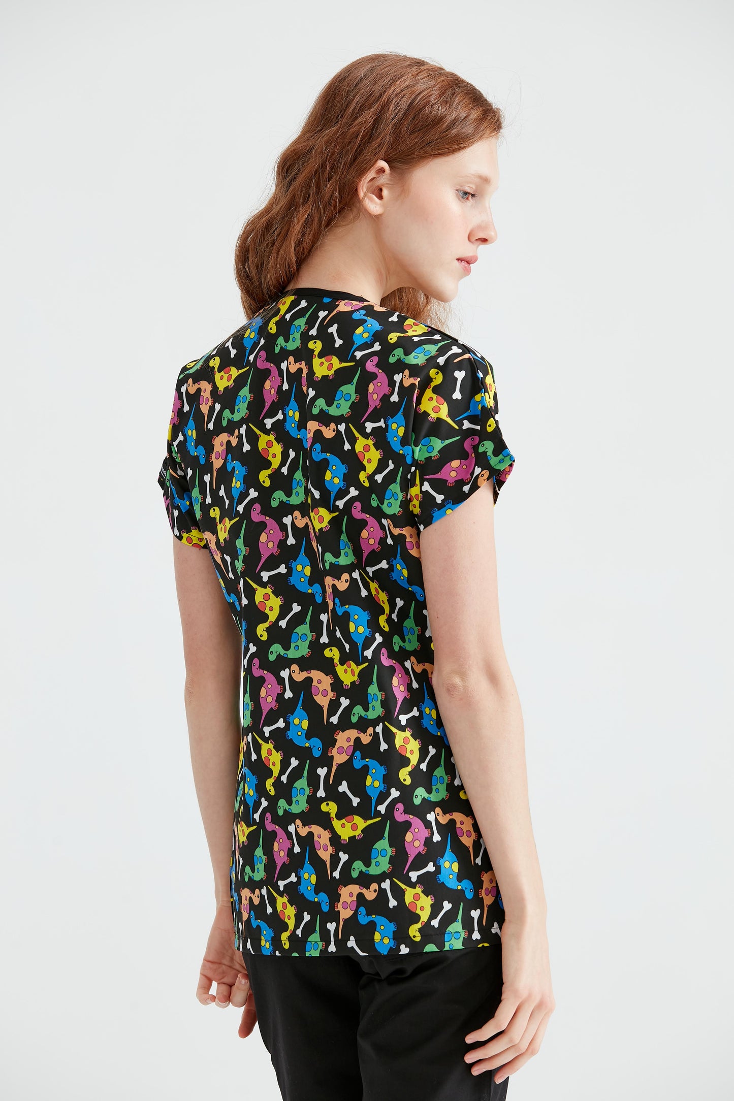 Bluza Medicala Neagra cu Imprimeu, Pentru Femei - Model Dino