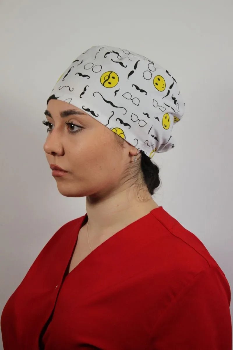 Boneta medicala unisex, turcoaz cu imprimeu pentru dentisti