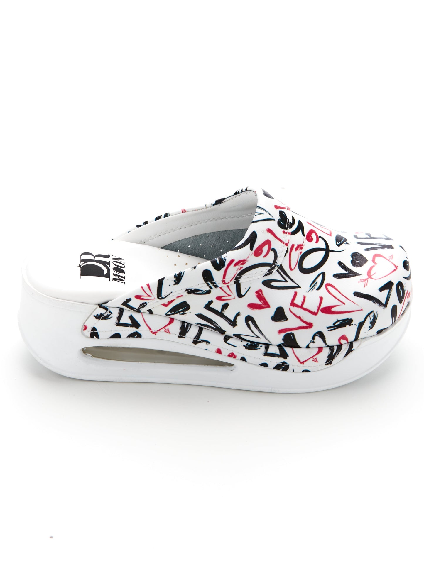 Orthopedic Medical Clogs, White with Print, Women - Airmax Love Model