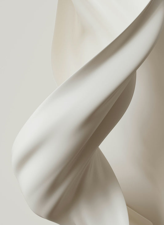 A white sculpture with a curved neck and a curved neck