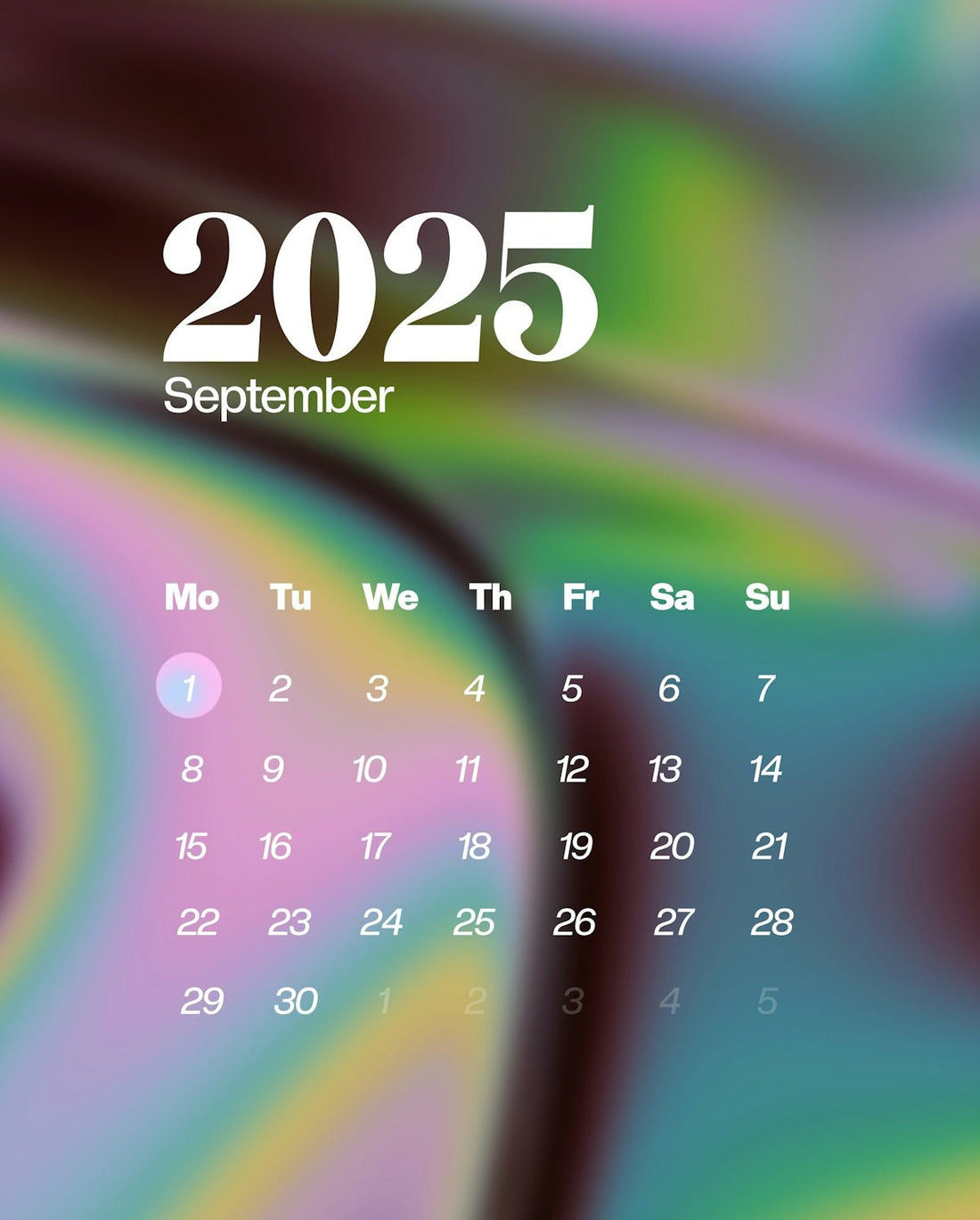 September 2025 calendar on colorful abstract background