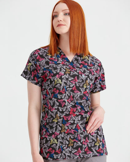 Bluza medicala gri cu elastan femei - Model uniforma medicala Fluturasi