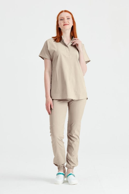 Beige Medical Suit, Unisex - Model Activity