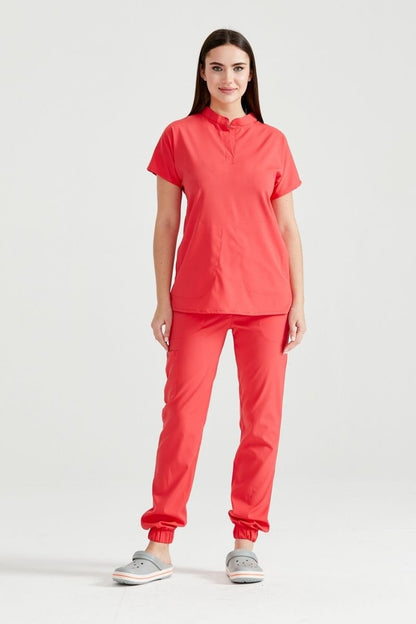 Coral Red Medical Suit, Unisex - Coral - Model Activity