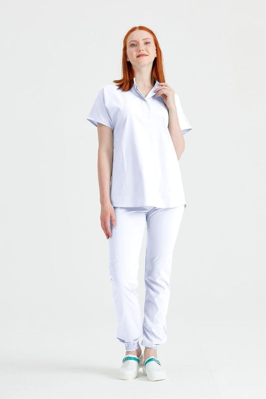 White Medical Suit, Unisex - Pure White - Model Activity