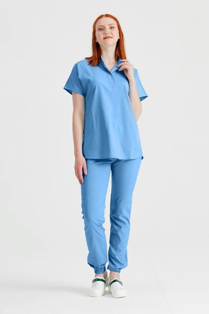 Light Blue Medical Suit, Unisex - Model Activity