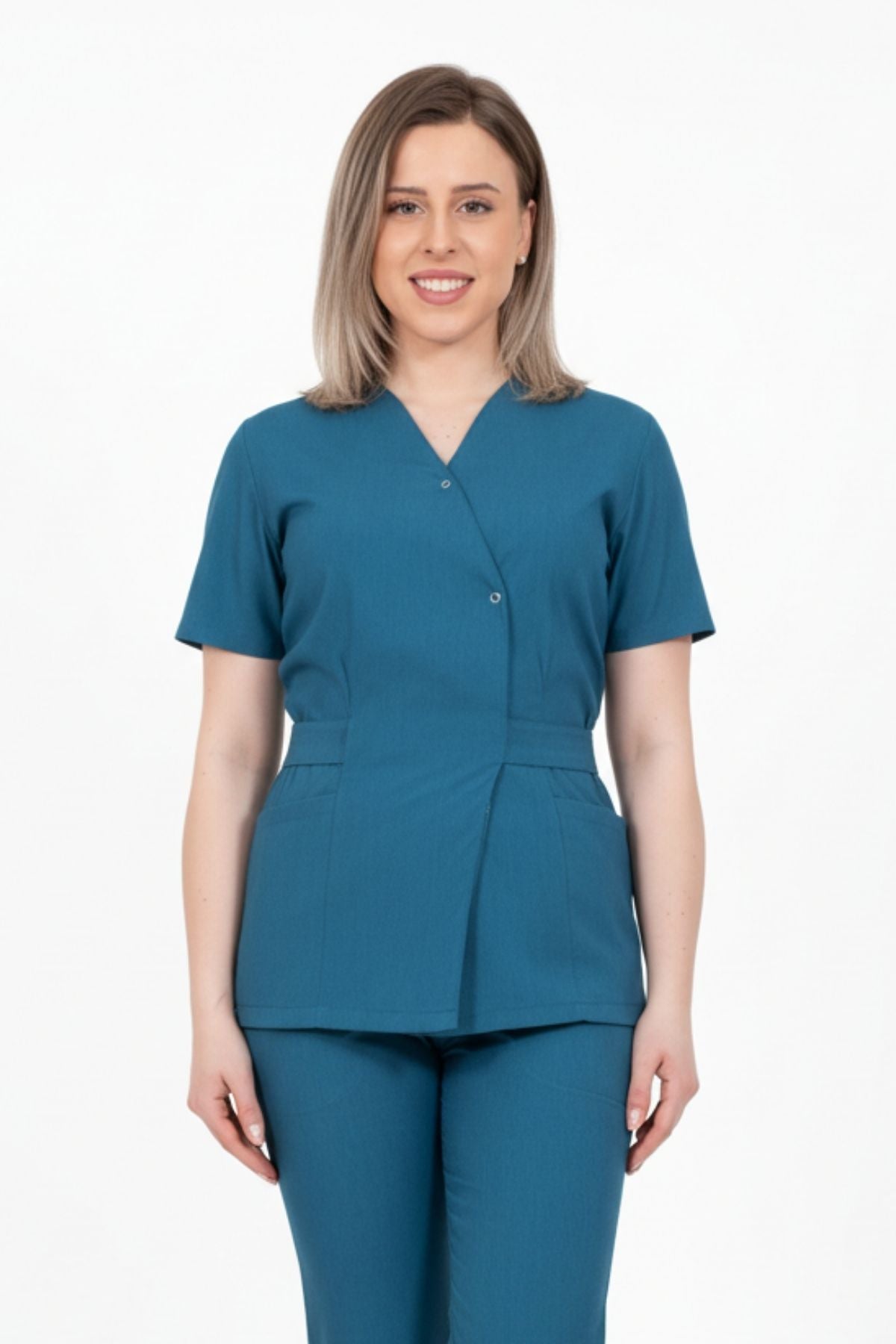 Bluza Medicala Kimono Elastan Pentru Femei, Uniforma Medicala, Culoarea Albastra Petrol