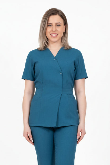 Bluza Medicala Kimono Elastan Pentru Femei, Uniforma Medicala, Culoarea Albastra Petrol