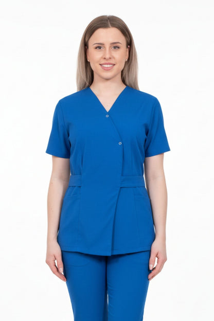 Bluza Medicala Kimono Elastan Pentru Femei, Uniforma Medicala, Culoarea Albastra Regal