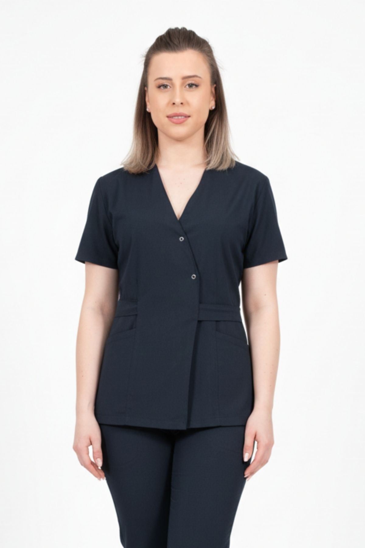 Bluza Medicala Kimono Elastan Pentru Femei, Uniforma Medicala, Culoarea Bleumarin