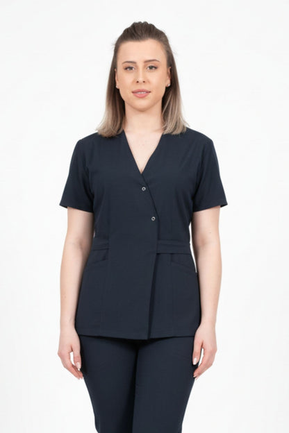 Bluza Medicala Kimono Elastan Pentru Femei, Uniforma Medicala, Culoarea Bleumarin