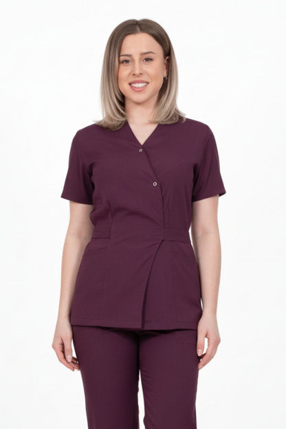 Bluza Medicala Kimono Elastan Pentru Femei, Uniforma Medicala, Culoarea Grena - Sour Cherry