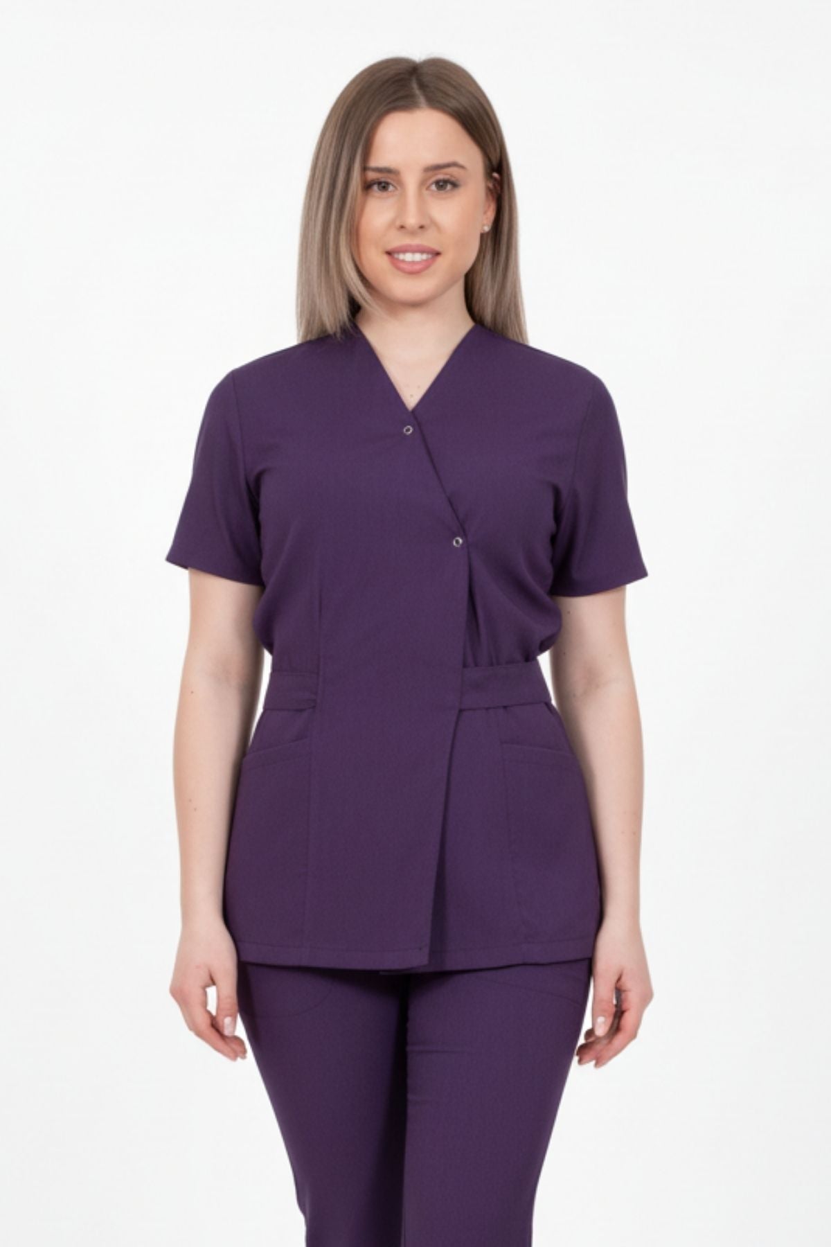 Bluza Medicala Kimono Elastan Pentru Femei, Uniforma Medicala, Culoarea Mov
