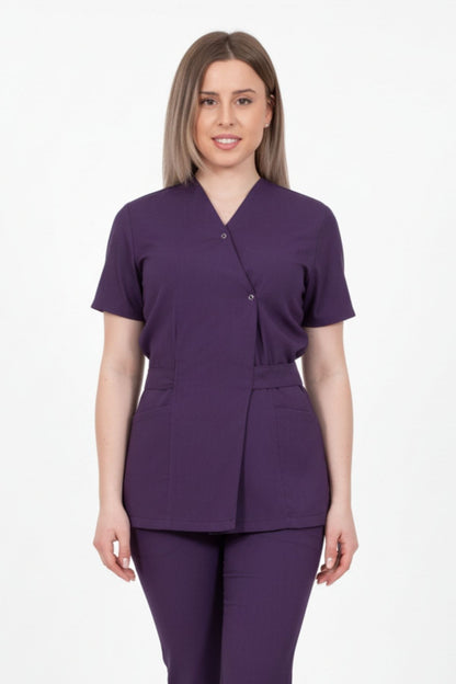 Bluza Medicala Kimono Elastan Pentru Femei, Uniforma Medicala, Culoarea Mov