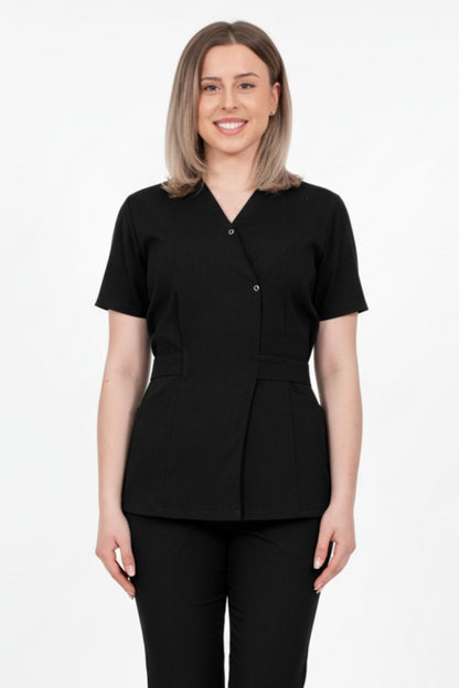 Bluza Medicala Kimono Elastan Pentru Femei, Uniforma Medicala, Culoarea Neagra