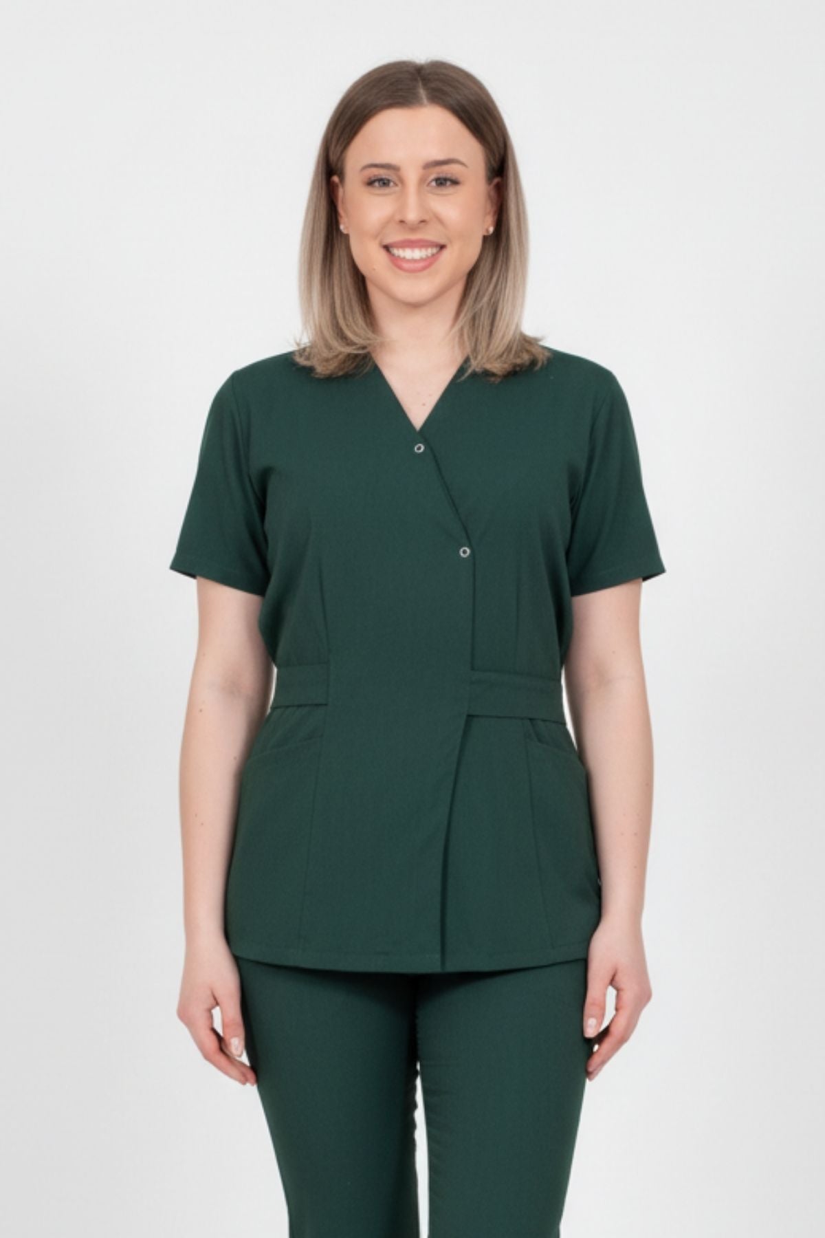 Bluza Medicala Kimono Elastan Pentru Femei, Uniforma Medicala, Culoarea Verde Kaki