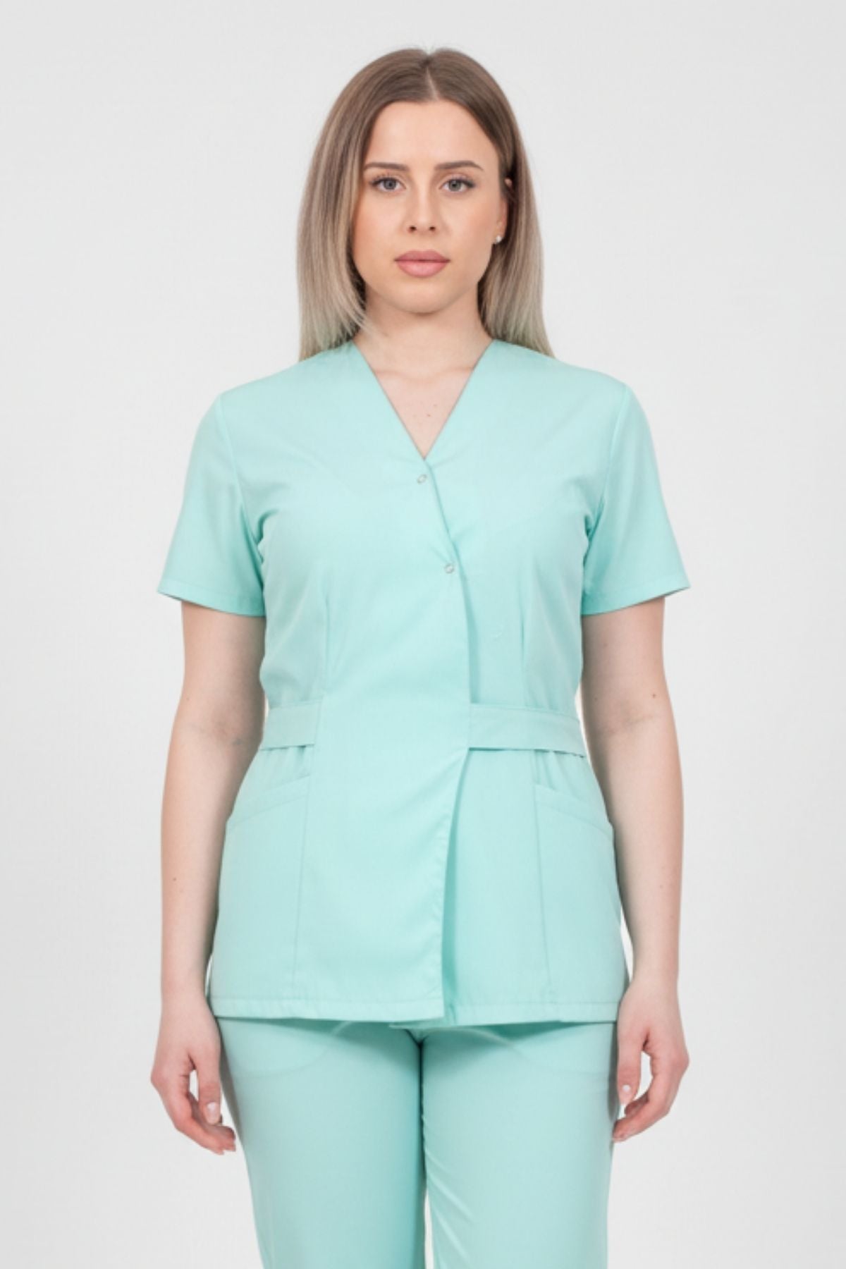 Bluza Medical Kimono Elastan Pentru Femei, Uniforma Medicala, Culoarea Verde Menta