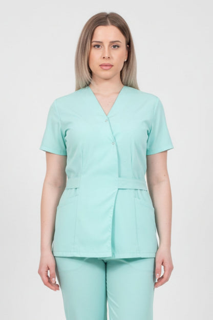 Bluza Medical Kimono Elastan Pentru Femei, Uniforma Medicala, Culoarea Verde Menta