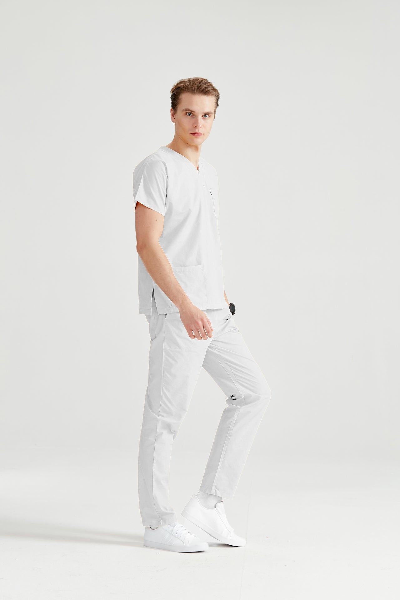 White Elastane Medical Suit, Men - Classic Flex Model