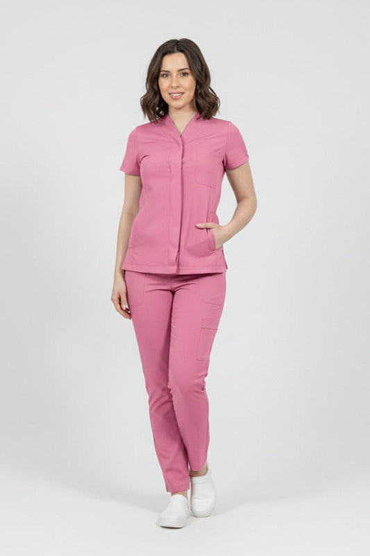 Costum medical din elastan pentru femei, Roz Deschis model Infinity