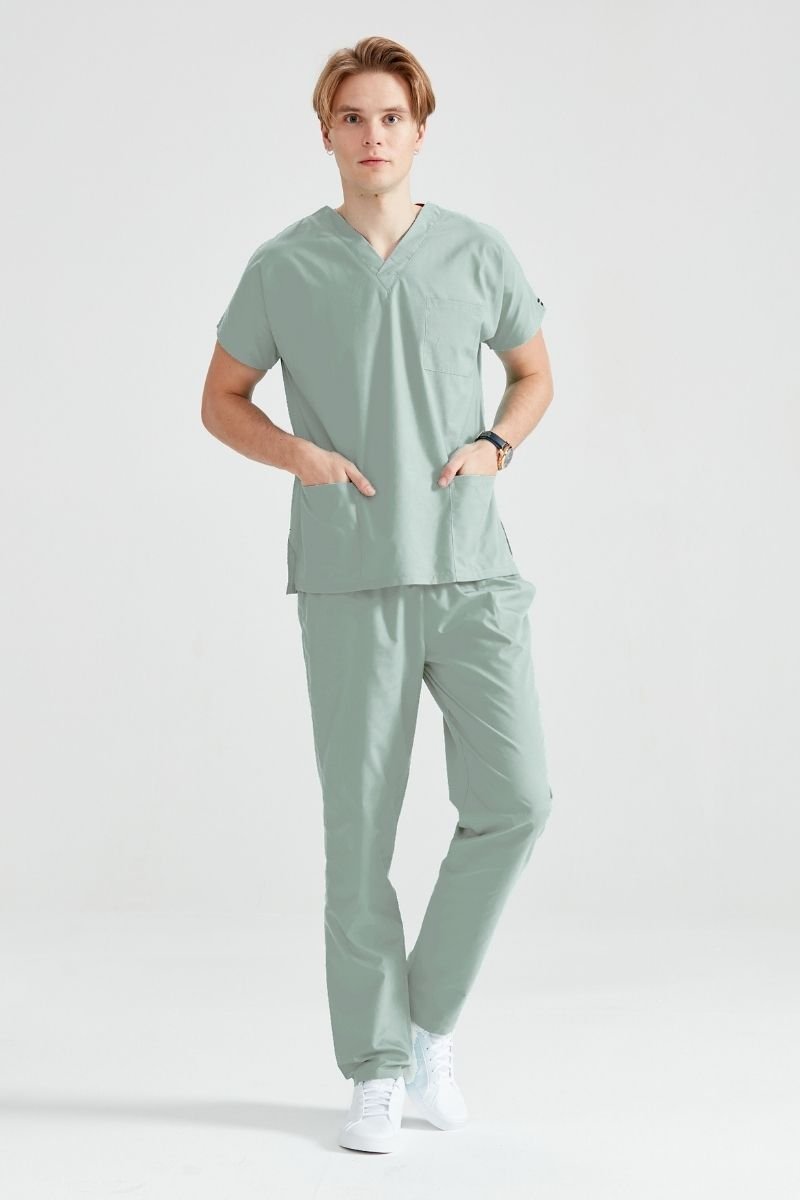 Duck Egg Green Medical Suit, Men - Light Duck Egg Cream - Classic Model