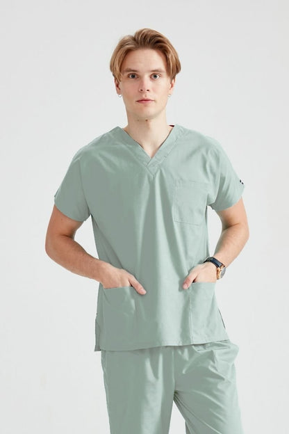 Duck Egg Green Medical Suit, Men - Light Duck Egg Cream - Classic Model