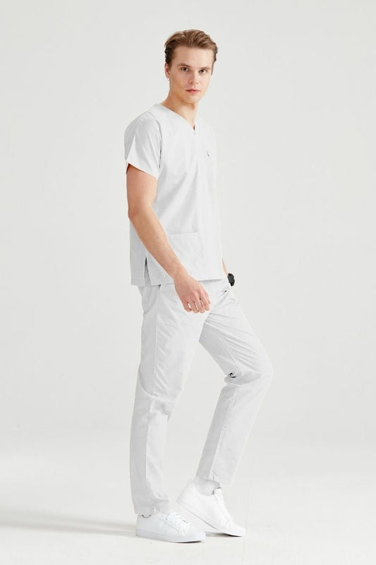 White Elastane Medical Suit, Men - Classic Flex Model