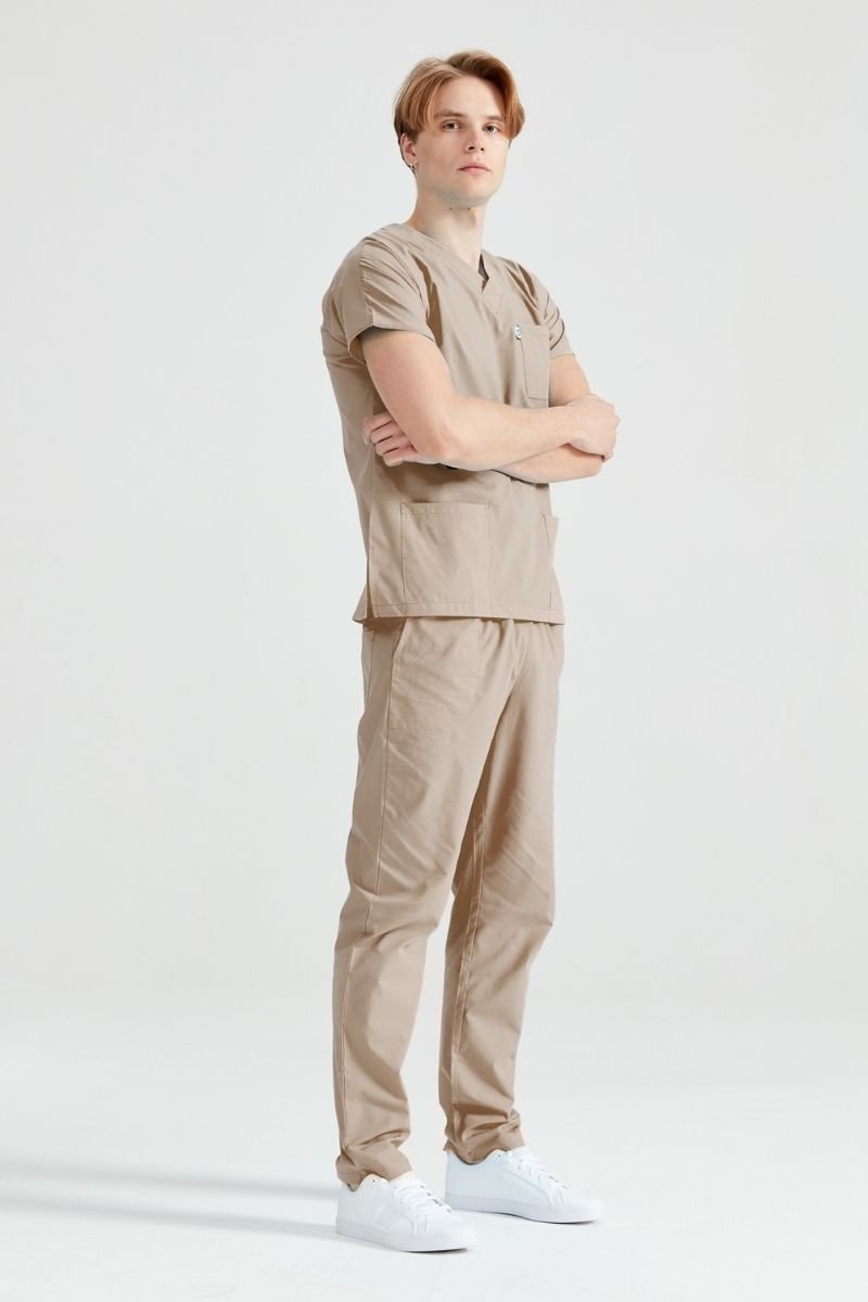 Costum Medical Elastan Bej, Barbati - Model Classic Flex
