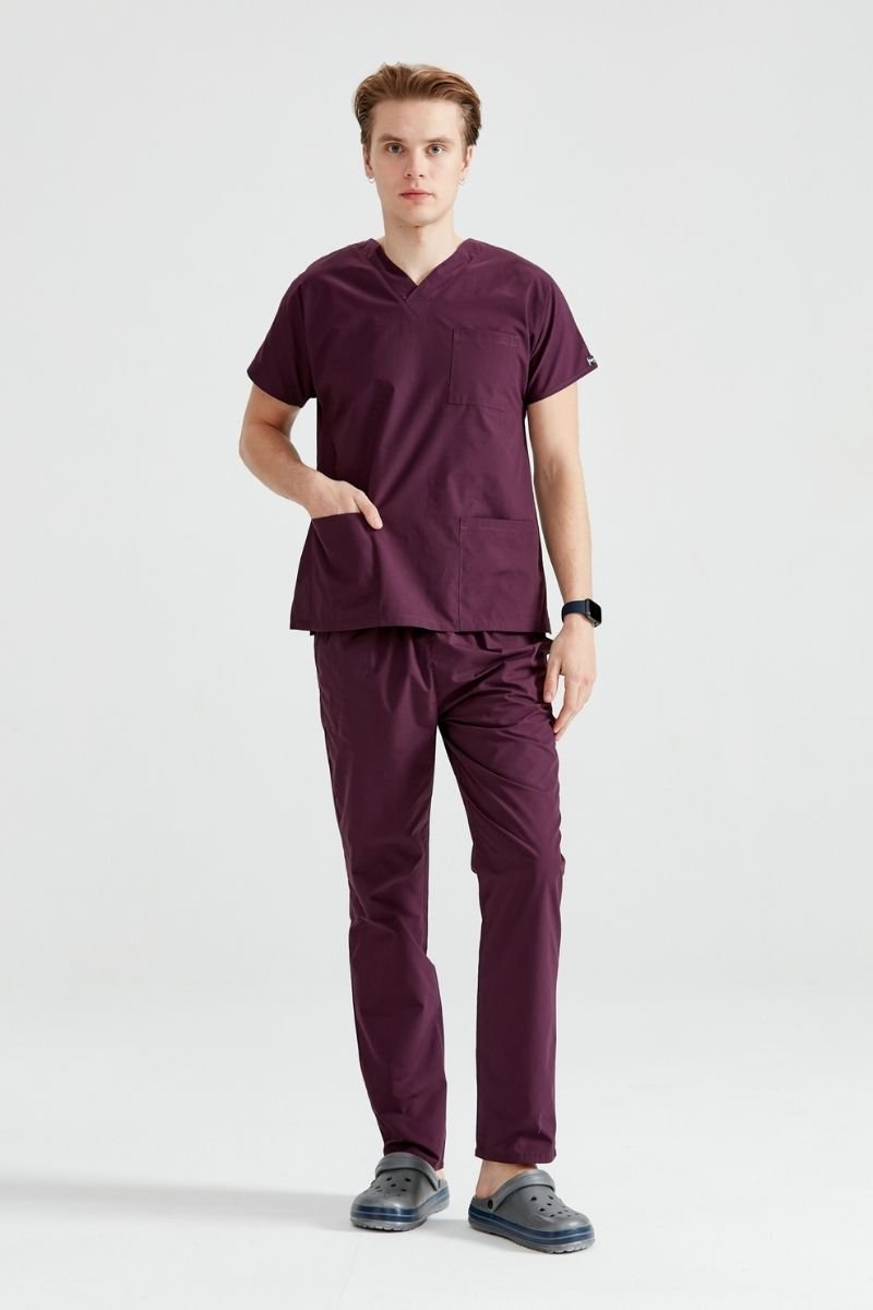 Costum Medical Elastan Grena, Pentru Barbati - Sour Cherry - Model Classic Flex