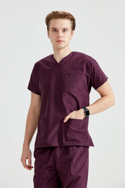 Costum Medical Elastan Grena, Pentru Barbati - Sour Cherry - Model Classic Flex