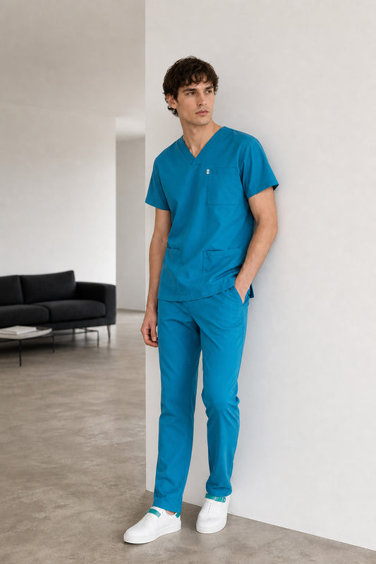 Costum Medical Turquoise Inchis, Pentru Barbati - Model Classic