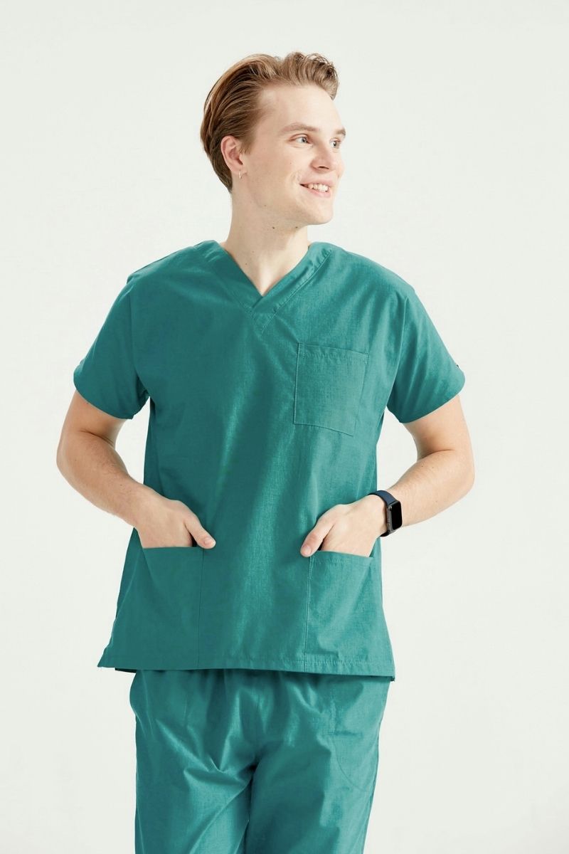 Costum Medical Elastan Verde Chirurgical, Pentru Barbati - Surgical Green - Model Classic Flex