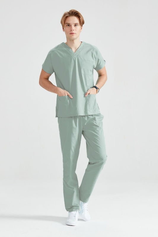 Pistachio Green Elastane Medical Suit, Men - Classic Flex Model