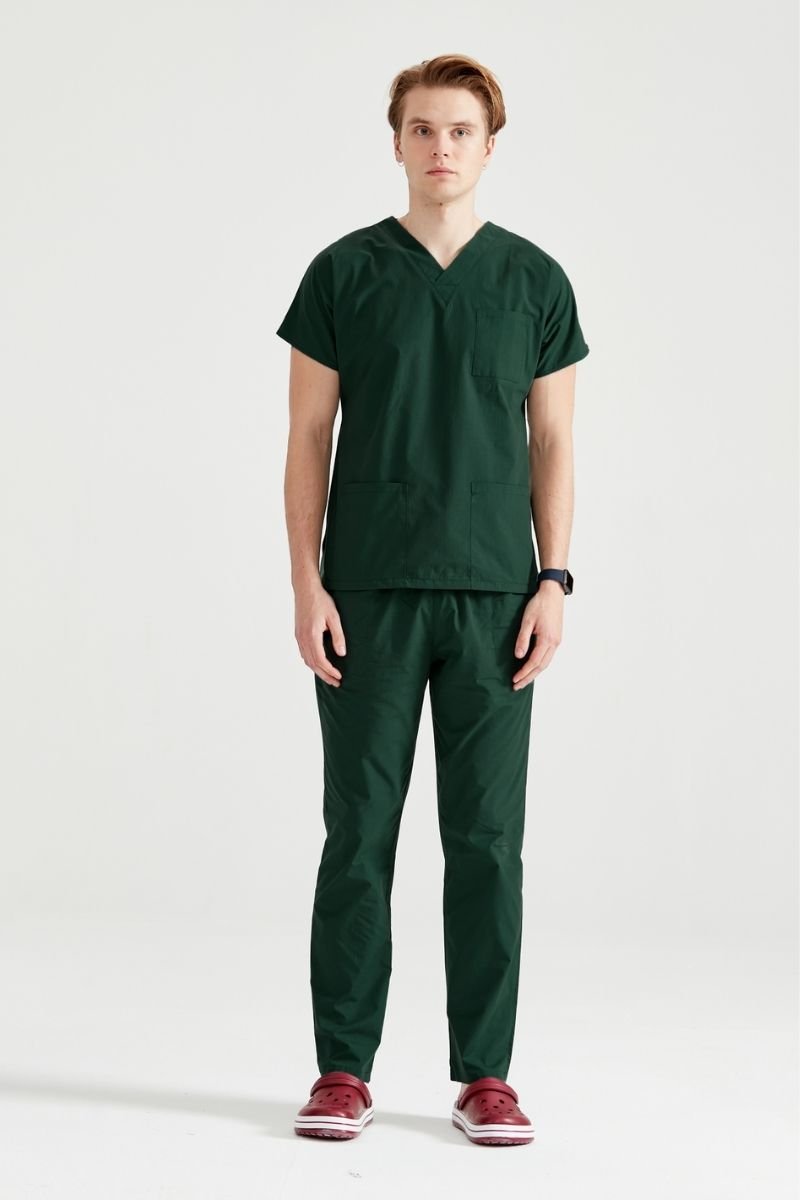 Costum Medical Elastan Verde Kaki, Pentru Barbati - Model Classic Flex