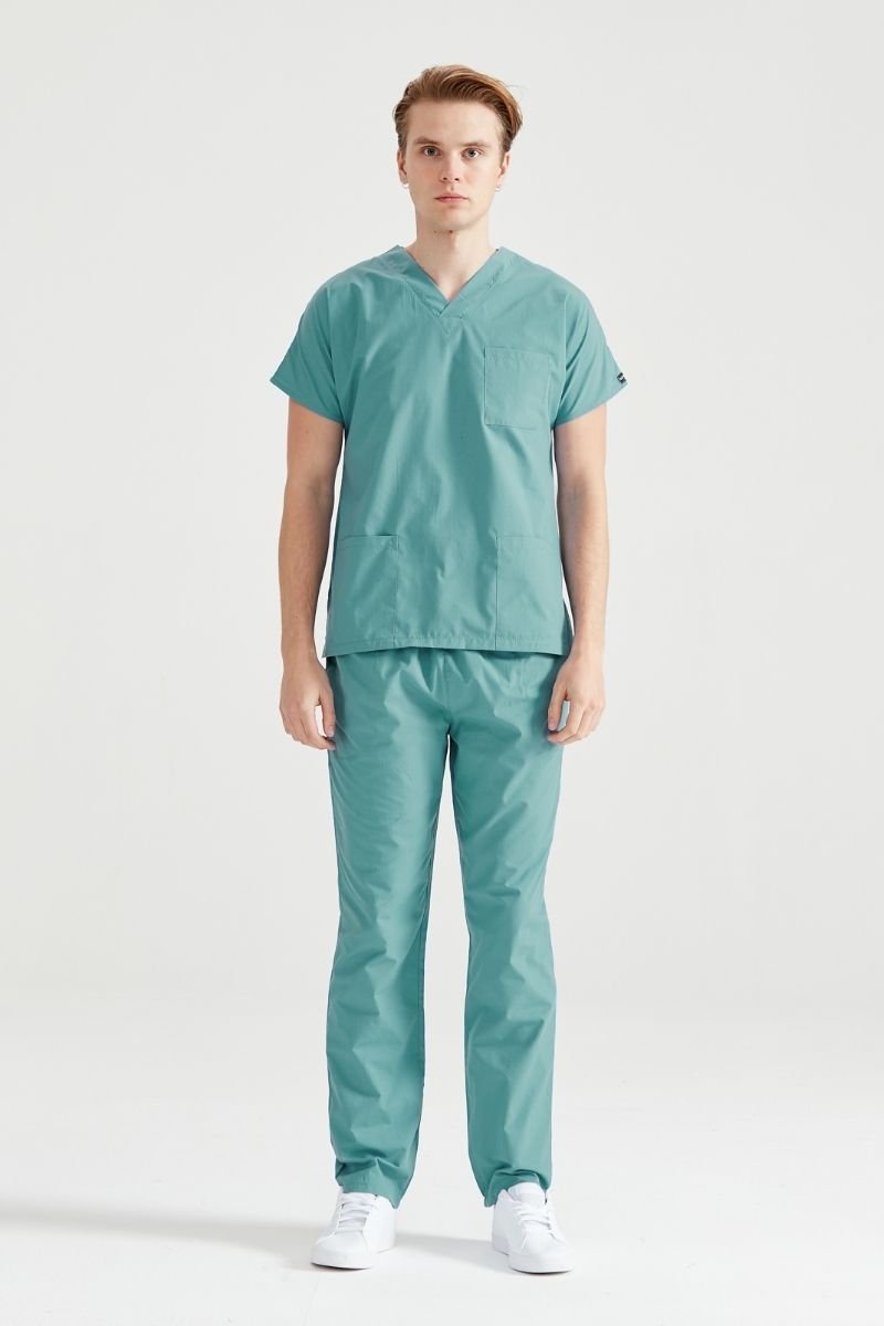 Costum Medical Elastan Verde Militar, Barbati - Model Classic Flex