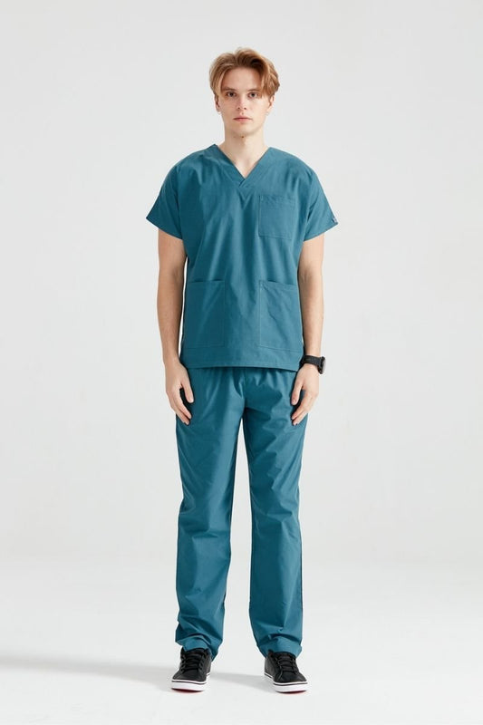 Costum Medical Elastan Verde Petrol, Pentru Barbati - Model Classic Flex