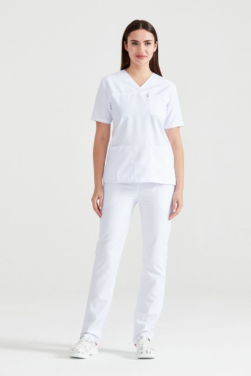 White Elastane Medical Suit, Unisex - Classic Flex Model