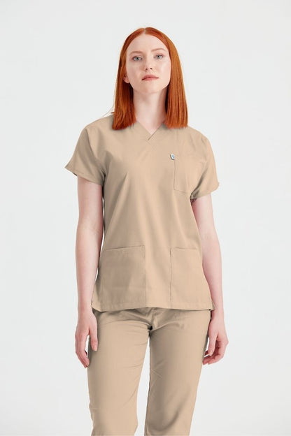 Costum Medical Elastan Bej, Pentru Femei - Model Classic Flex