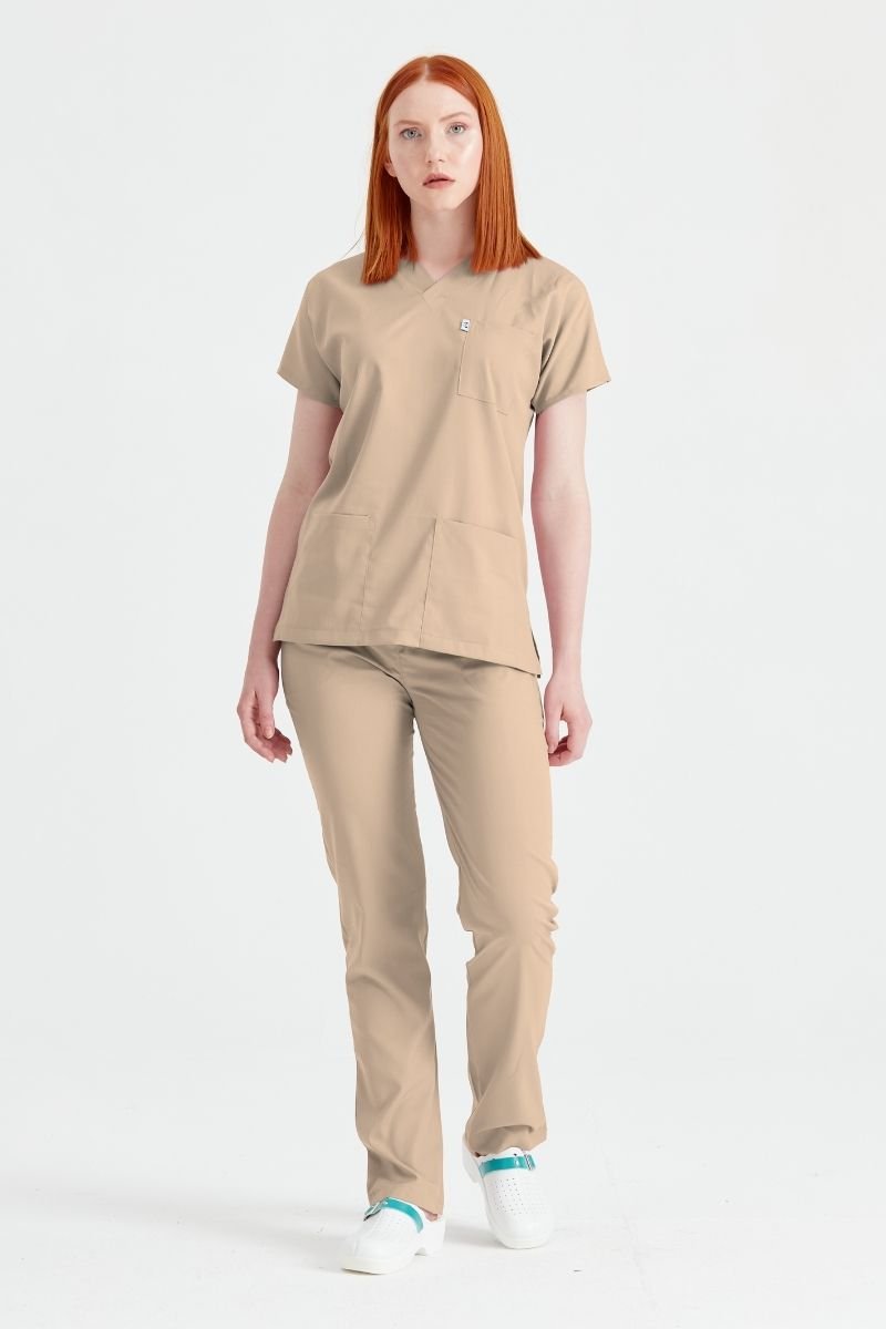 Costum Medical Elastan Bej, Pentru Femei - Model Classic Flex