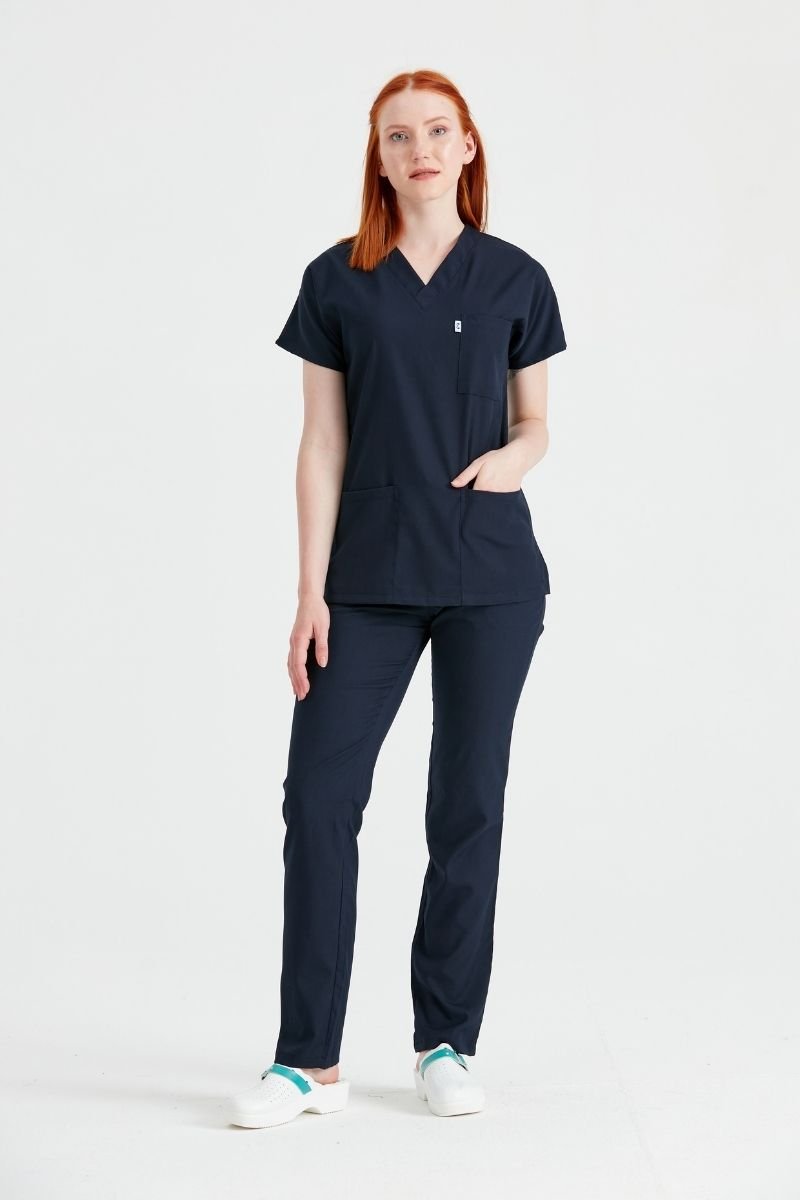 Costum Medical Elastan Bleumarin, Pentru Femei - Model Classic Flex