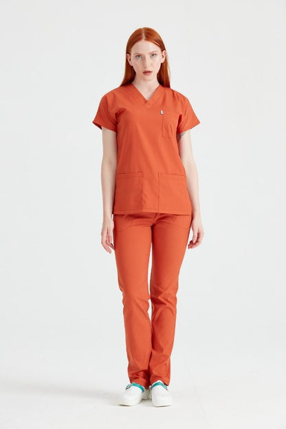 Costum Medical Elastan Caramiziu, Pentru Femei - Model Classic Flex