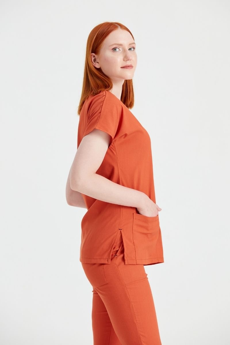 Costum Medical Elastan Caramiziu, Pentru Femei - Model Classic Flex