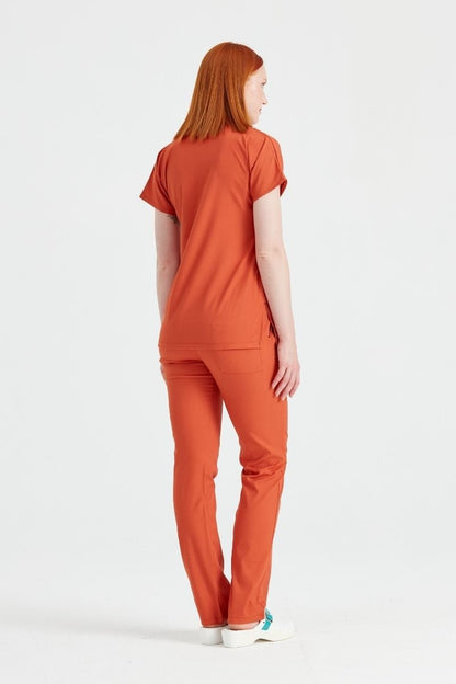 Costum Medical Elastan Caramiziu, Pentru Femei - Model Classic Flex