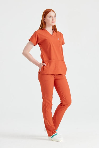 Costum Medical Elastan Caramiziu, Pentru Femei - Model Classic Flex