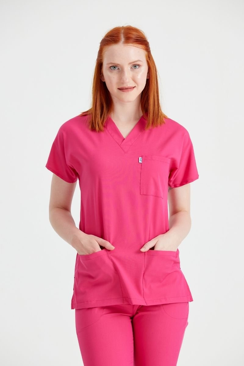 Costum Medical Elastan Roz Fuchsia, Pentru Femei - Model Classic Flex